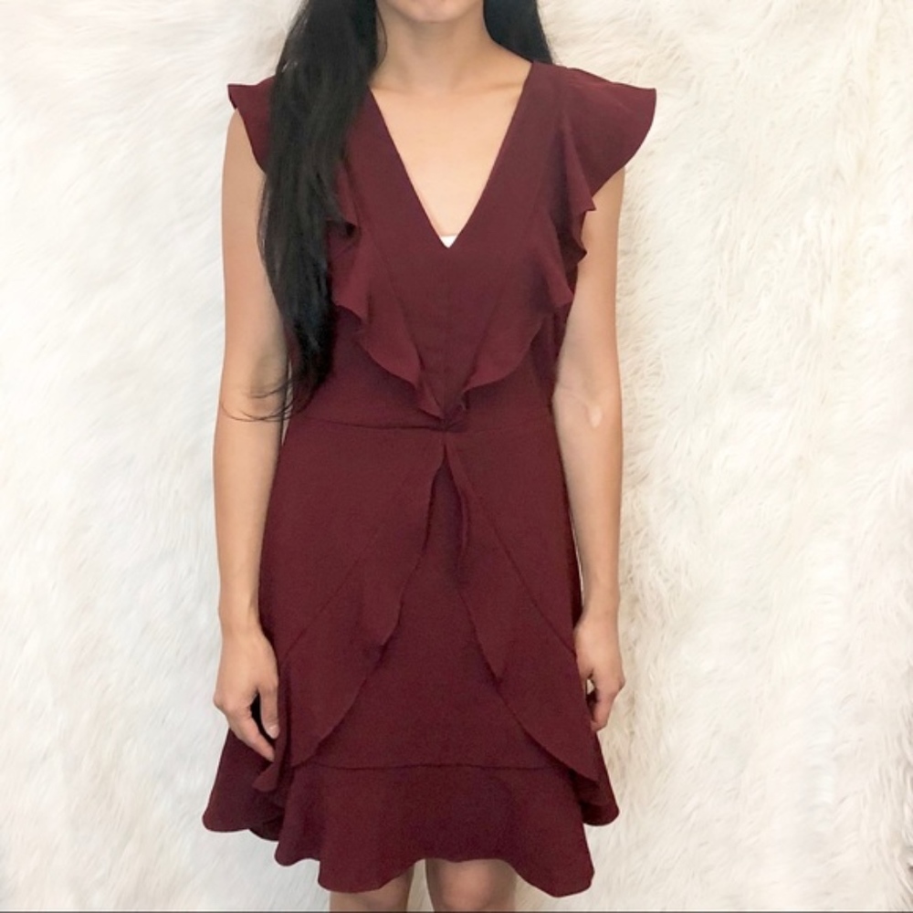 💎 Lulus Gorgeous Burgundy Red Ruffle Dress - Picture 6 of 8